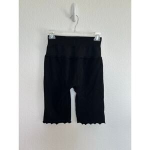 Spiritual Gangster Seamless Ribbed Ruffle Bike Shorts in Black M/L
